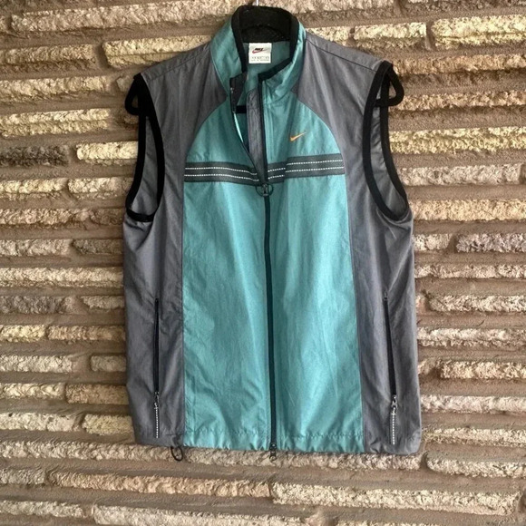 Nike Vintage White Label Gray Teal Windbreaker Running Vest Unisex Size Medium - Picture 9 of 9